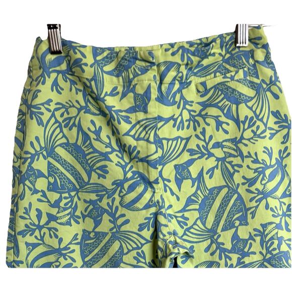 VTG Talbots Capri Pants Sz 6P Green Blue Fish Print Beach Resort Nautical - Picture 2 of 4